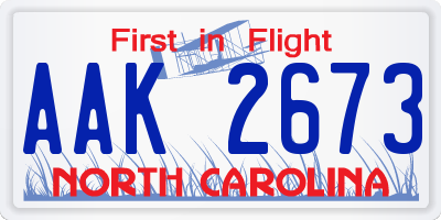 NC license plate AAK2673