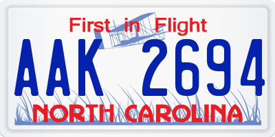 NC license plate AAK2694