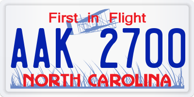 NC license plate AAK2700