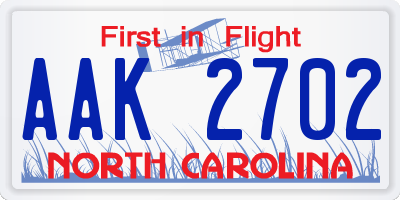 NC license plate AAK2702