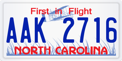 NC license plate AAK2716