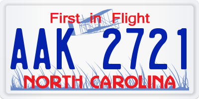 NC license plate AAK2721