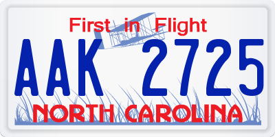 NC license plate AAK2725