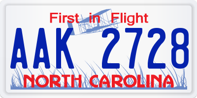 NC license plate AAK2728