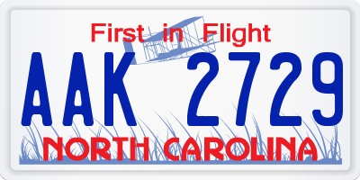 NC license plate AAK2729
