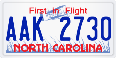 NC license plate AAK2730
