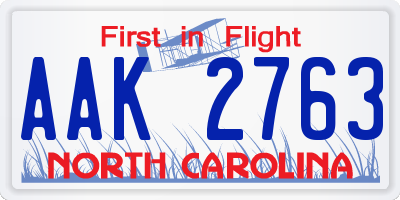 NC license plate AAK2763