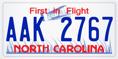 NC license plate AAK2767