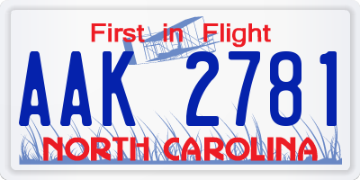 NC license plate AAK2781