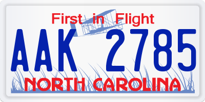 NC license plate AAK2785