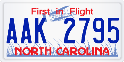 NC license plate AAK2795