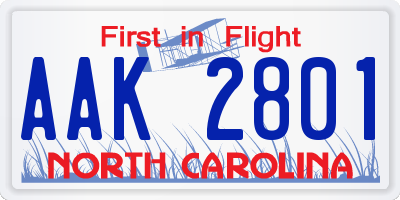 NC license plate AAK2801