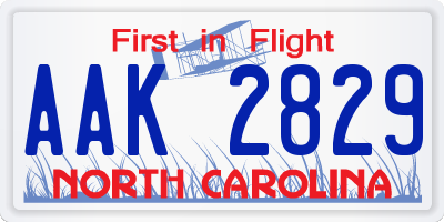 NC license plate AAK2829