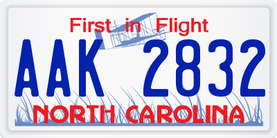 NC license plate AAK2832