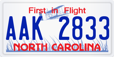 NC license plate AAK2833