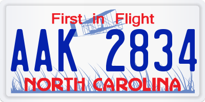 NC license plate AAK2834