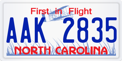 NC license plate AAK2835