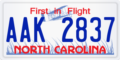 NC license plate AAK2837