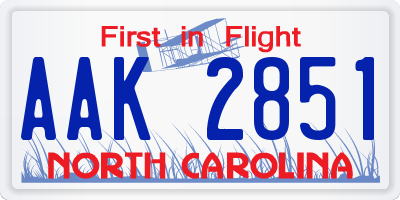 NC license plate AAK2851
