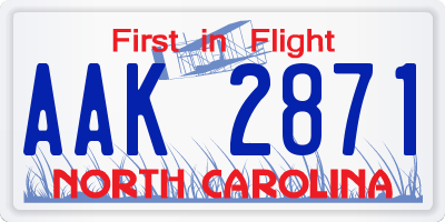 NC license plate AAK2871