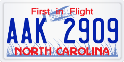 NC license plate AAK2909