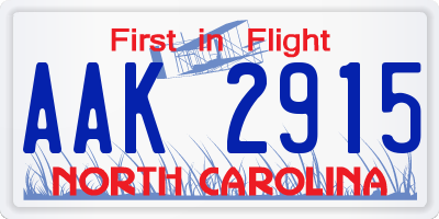 NC license plate AAK2915