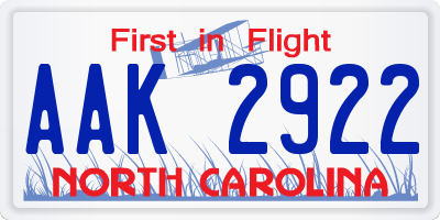 NC license plate AAK2922