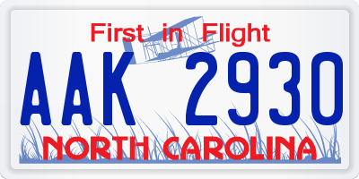 NC license plate AAK2930