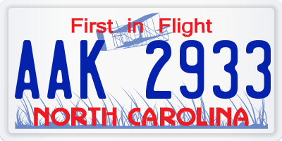 NC license plate AAK2933