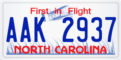 NC license plate AAK2937