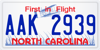 NC license plate AAK2939