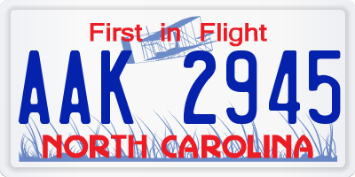 NC license plate AAK2945
