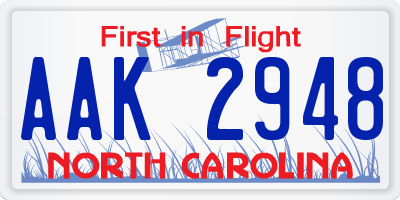 NC license plate AAK2948