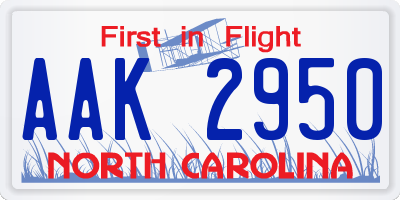 NC license plate AAK2950
