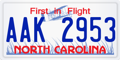 NC license plate AAK2953