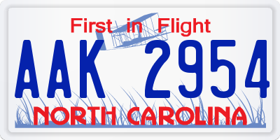 NC license plate AAK2954