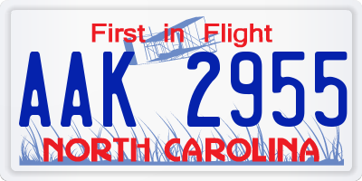 NC license plate AAK2955