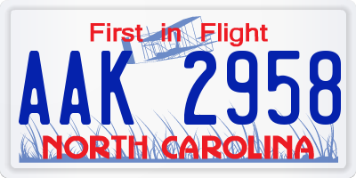 NC license plate AAK2958