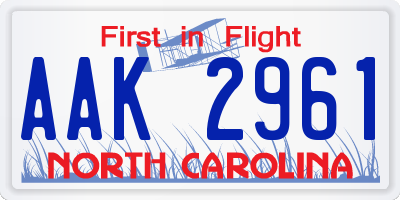 NC license plate AAK2961