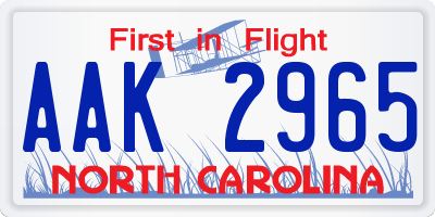 NC license plate AAK2965