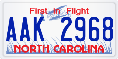NC license plate AAK2968