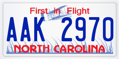 NC license plate AAK2970