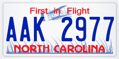 NC license plate AAK2977