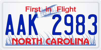 NC license plate AAK2983