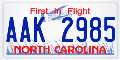 NC license plate AAK2985