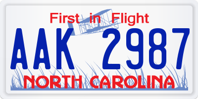 NC license plate AAK2987