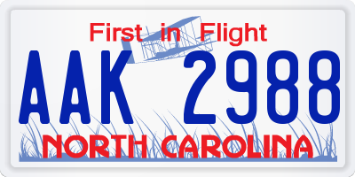 NC license plate AAK2988