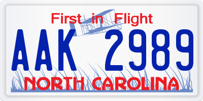 NC license plate AAK2989