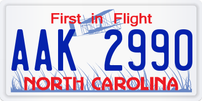 NC license plate AAK2990