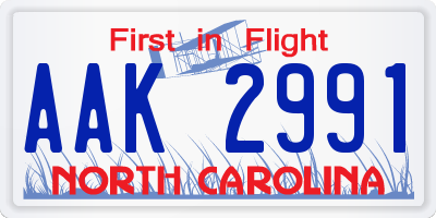 NC license plate AAK2991